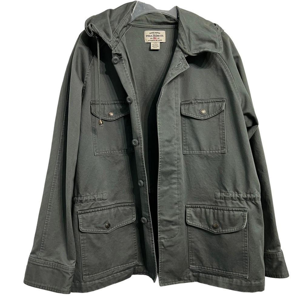 Polo Jeans by Ralph Lauren (EUC) Hooded Cargo Jacket 100% Cotton, Size Large - Picture 2 of 16